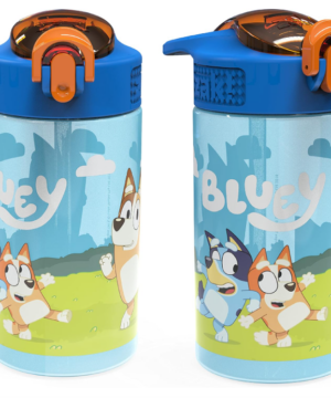 Kit 2 garrafinhas Bluey 473ml infantil com alça e tampa protetora