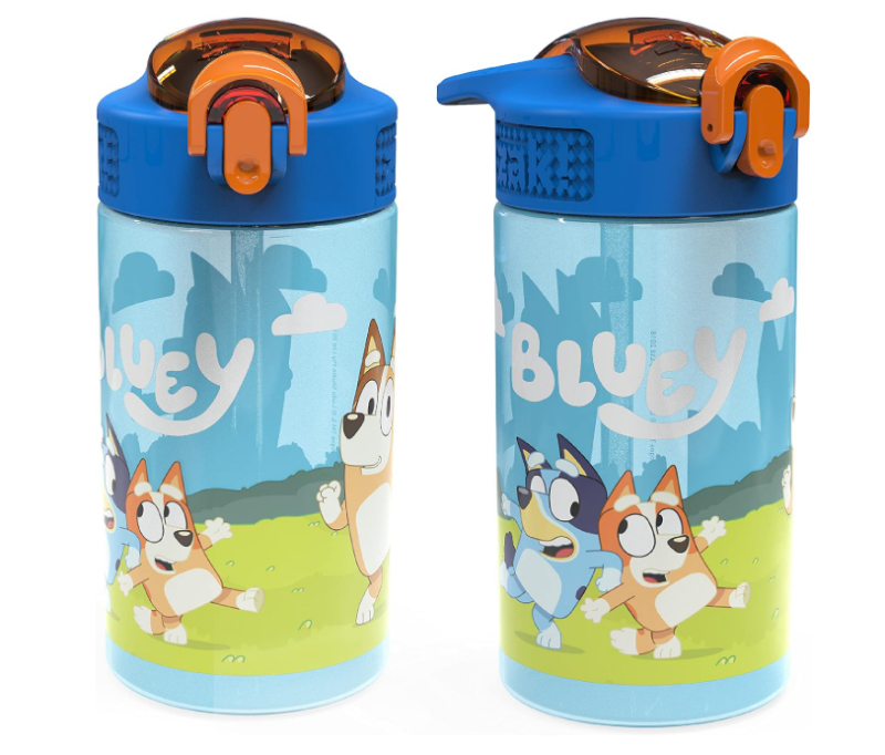 Kit 2 garrafinhas Bluey 473ml infantil com alça e tampa protetora