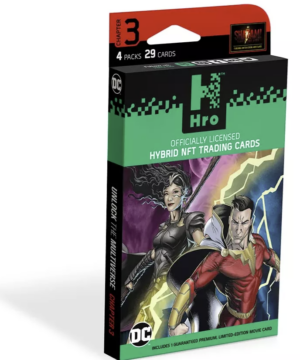 Caixa Booster Premium HRO Chapter 3 – 4 pacotes com 29 cartas da DC Comics