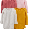 Kit com 4 bodies Carter’s manga longa – algodão macio – estampas variadas