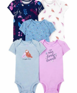Kit com 5 bodies Carter’s manga curta para bebê menina – Ref. 1M756610