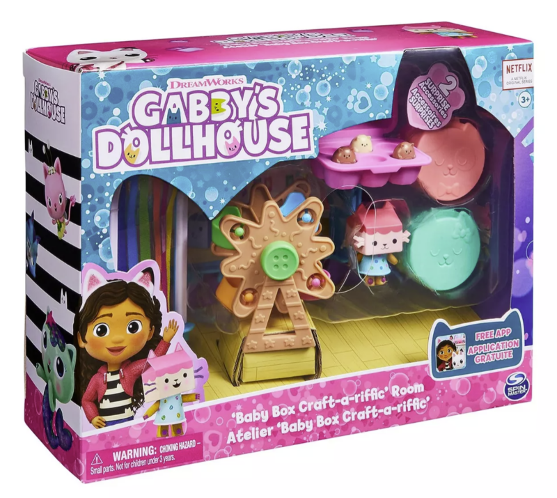 Gabby’s Dollhouse Deluxe Room com Baby Box – playset original e licenciado