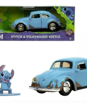 Miniatura Volkswagen Beetle Lilo & Stitch azul – Disney die-cast colecionável