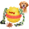 Bola mordedor para cães com apito e limpeza dental – amarela