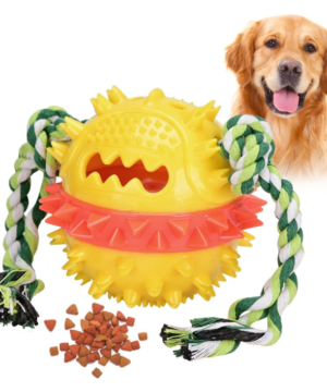 Bola mordedor para cães com apito e limpeza dental – amarela