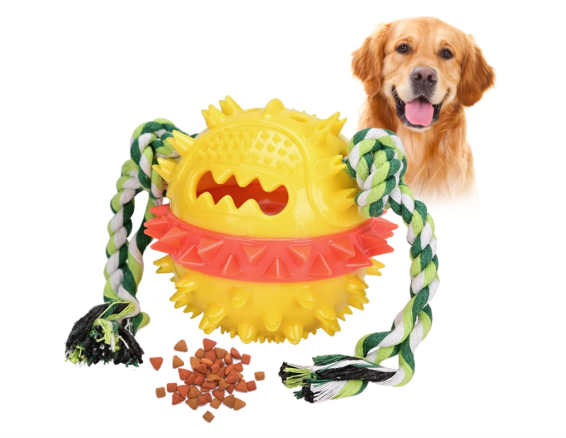 Bola mordedor para cães com apito e limpeza dental – amarela