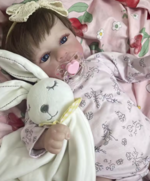 Bebê reborn realista com roupa rosa e pelúcia