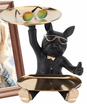 Estátua de bulldog mordendo suporte para chaves em resina