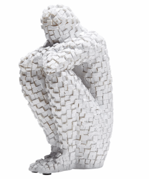 Escultura abstrata estilo Thinker branca em resina