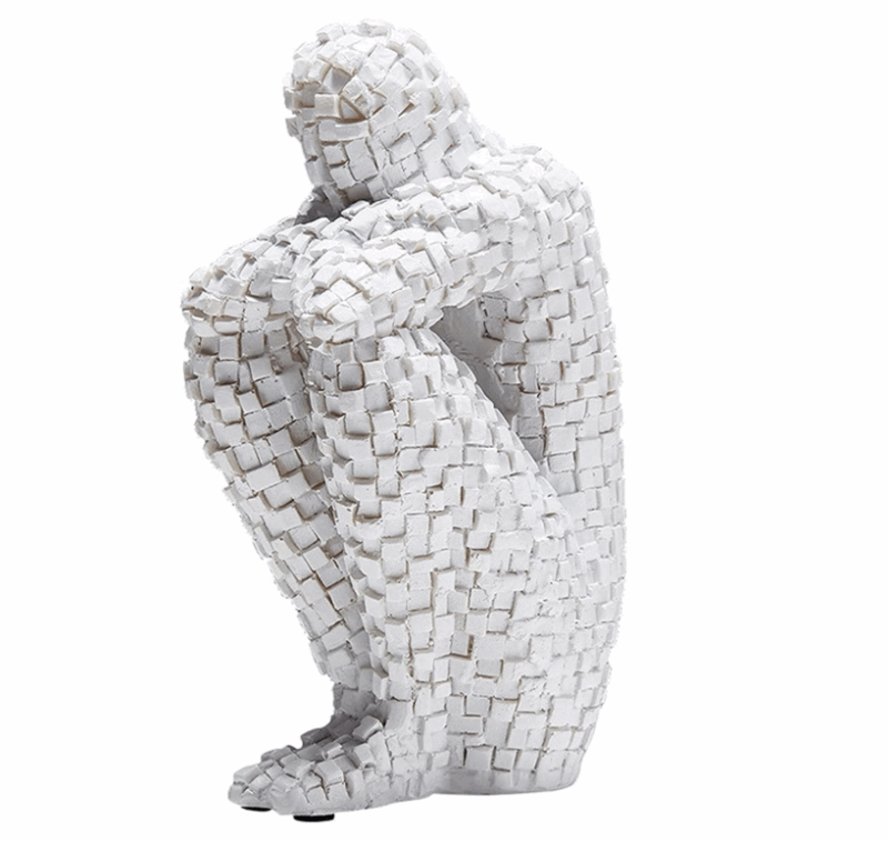 Escultura abstrata estilo Thinker branca em resina