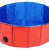 Piscina dobrável azul e vermelha para pets ou crianças