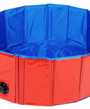 Piscina dobrável azul e vermelha para pets ou crianças