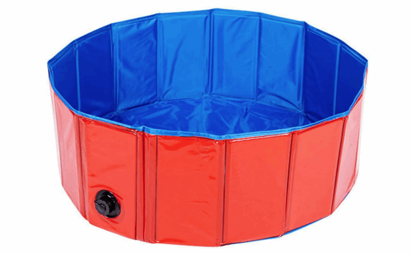 Piscina dobrável azul e vermelha para pets ou crianças