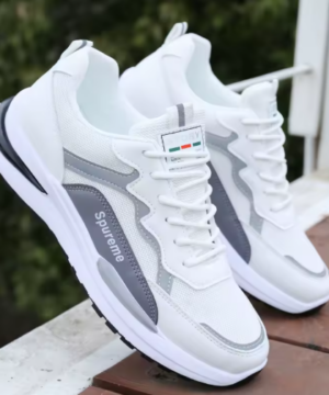 Tênis Casual Masculino Spureme branco com detalhes cinza – Estilo inspirado