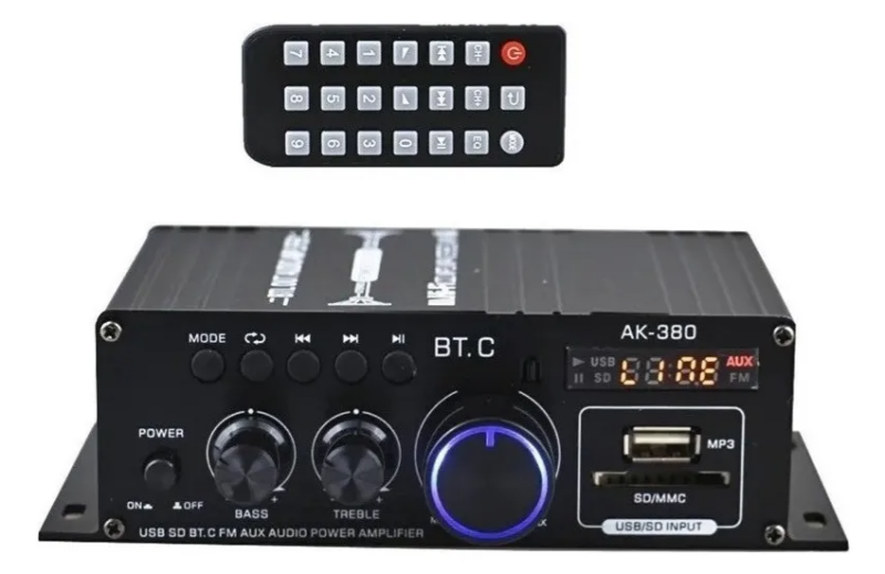 Amplificador Bluetooth AK380 com conectividade sem fio e potência alta