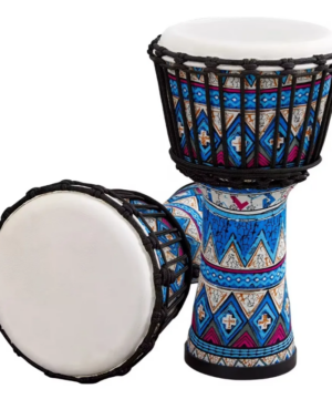 Djembe Africano AKLOT com pele de cabra e estampa floral azul