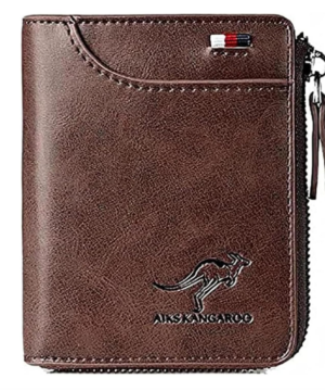 Carteira Masculina de Couro com Zíper e Proteção RFID – Retro Red