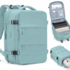 Mochila de viagem grande azul-clara com compartimento para tênis