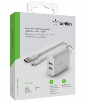 Carregador Belkin 24W com cabo USB-C incluso