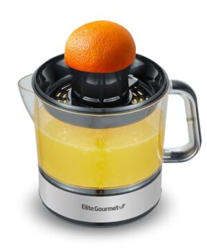 Elite Gourmet ETS623 BPA-Free Electric Citrus Juicer, Compact, Large Volume, Pulp Control, Oranges, Lemons, Limes, Grapefruits with Easy Pour Spout, 24oz, Black/Stainless Steel