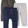 Carter's Baby Boys' 3-Pack Pants, Grey/Navy