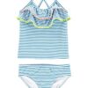 Carter's Girls' Two-Piece Swimsuit, Blue Pom, 9 Months