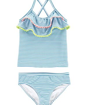 Carter's Girls' Two-Piece Swimsuit, Blue Pom, 9 Months