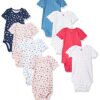 Carter's Baby Girl's 8 Pack Short Sleeve Bodysuits Shirt, Floral dot, Preemie