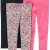 Carter's baby girls 3-pack Leggings Pants, Black/Floral/Pink, 3 Months US