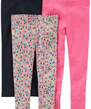 Carter's baby girls 3-pack Leggings Pants, Black/Floral/Pink, 3 Months US