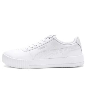 PUMA Womens Carina Leather Sneaker, White Silver, 8