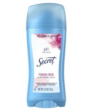Secret Antiperspirant and Deodorant for Women, 24hr Sweat & Odor Protection, PH Balanced Protection, Gentle on Skin, Invisible Solid, Powder Fresh Scent, 2.6 oz