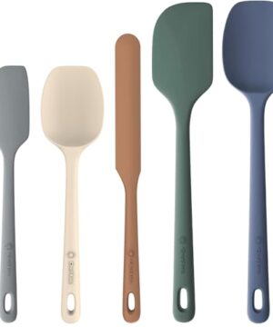 ChefAide 5 Pieces Silicone Spatula Set, Food Grade Rubber Spatula, Upgrade Strong Handle with Ergonomic Grip, Heat Resistant Up to 600°F for Nonstick Cookware, Cooking
