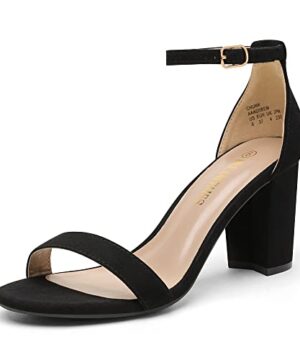 DREAM PAIRS Women's Chunk Low Heel Pump Sandals,Size 9,Black/Suede,CHUNK