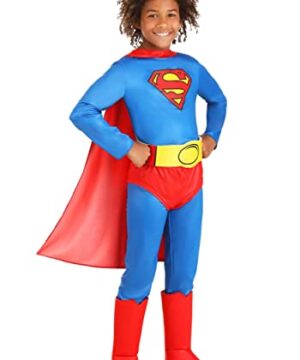 Kid's Classic Superman Costume for Boy's - Child DC Comic Superhero Suit with Cape, Briefs, Belt, & Boot Covers S Blue