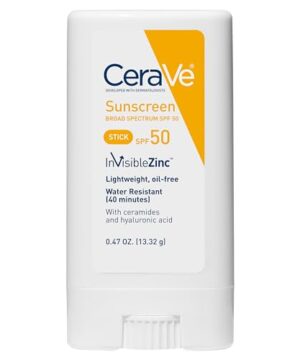 CeraVe Mineral Sunscreen Stick SPF 50, Broad Spectrum SPF + Hyaluronic Acid + Ceramides, Titanium Dioxide & Zinc Oxide, 100% Mineral Face Sunscreen Stick, Fragrance Free & Oil Free