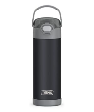 THERMOS FUNTAINER 16 Ounce Stainless Steel Vacuum Insulated Bottle with Wide Spout Lid, Matte Charcoal