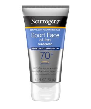 Neutrogena Sport Face Sunscreen SPF 70+, Oil-Free, 2.5 fl oz, Sweat & Water-Resistant, Broad-Spectrum UVA/UVB, Nourish & Restore Skin Balance, Oxybenzone Free Sunscreen For Face