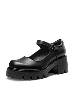 DREAM PAIRS Women's Mary Janes Shoes Platform Dress Low Heel Chunky Pumps Round Toe Ankle Strap Pumps Shoes Oxfords Esther,Size 7,Black-Pu,SDPU2346W