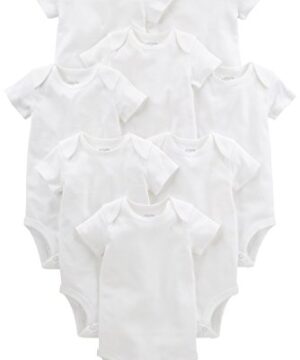 Simple Joys Kid's 8 pack short sleeve original bodysuits Shirt, White, 3-6 Months
