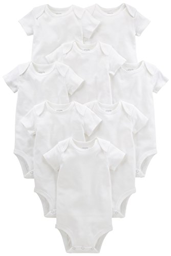 Simple Joys Kid's 8 pack short sleeve original bodysuits Shirt, White, 3-6 Months