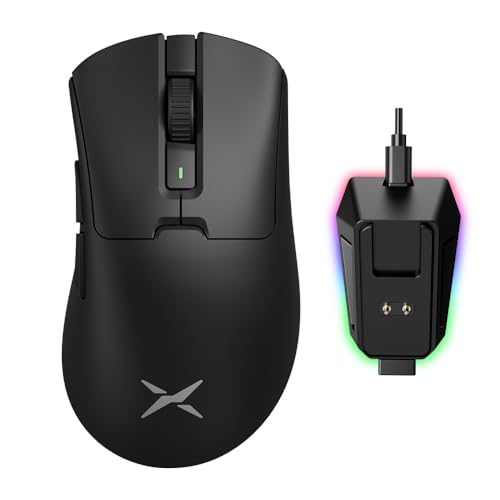 DeLUX M900PRO Wireless Gaming Mouse, 8000Hz Polling Rate, RGB Charging Dock, 63g Ergonomic Design, PAW3395 Sensor with 26000DPI, Programmable Buttons (Black)