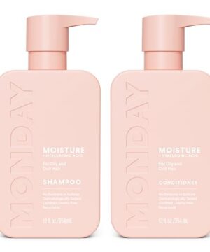 MONDAY HAIRCARE Moisture Shampoo + Conditioner Set for Dry, Coarse, Stressed, Frizzy Hair, Made with Coconut Oil, Rice Protein, Shea Butter and Vitamin E, All Natural, 12 fl oz (Pack of 2)