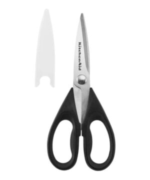 KitchenAid All Purpose Kitchen Shears with Protective Sheath Durable Stainless Steel Scissors, Dishwasher Safe, Soft Grip Comfort Handle, 8.72 Inch, Black