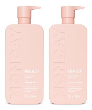 MONDAY HAIRCARE Smooth Shampoo + Conditioner Bathroom Set (2 Count) 27 oz Each For Frizzy, Coarse & Curly Hair Made with Coconut Oil, Shea Butter & Vitamin E 100% Recyclable Bottle Pink
