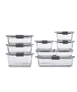 Rubbermaid Brilliance Glass Food Storage Containers, Assorted Sizes, Set of 9, BPA-Free, Leak-Proof, Clear