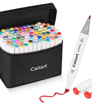 Caliart Markers, 100 Colors Dual Tip Art Markers Sketch Pens Permanent Alcohol Based, with Case for Adult Kids Halloween Drawing Sketching (White Barrel)