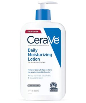 CeraVe Daily Moisturizing Lotion for Dry Skin, Body Lotion & Face Moisturizer with Hyaluronic Acid and Ceramides, Daily Moisturizer, Fragrance Free, Oil-Free, 19 Ounce
