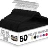 Utopia Home Velvet Hangers 50 Pack – Luxury Non-Slip Slim Suit & Coat Hangers, Strong Space-Saving Clothes Hangers with Pants Bar and 360° Swivel Hook – Black