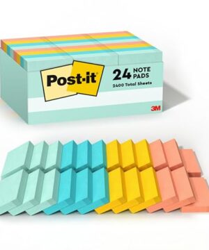 Post-it Notes, 1.5x2 in, 24 Pads, America's #1 Favorite Sticky Notes, Beachside Café Collection, Pastel Colors, Clean Removal, Recyclable
